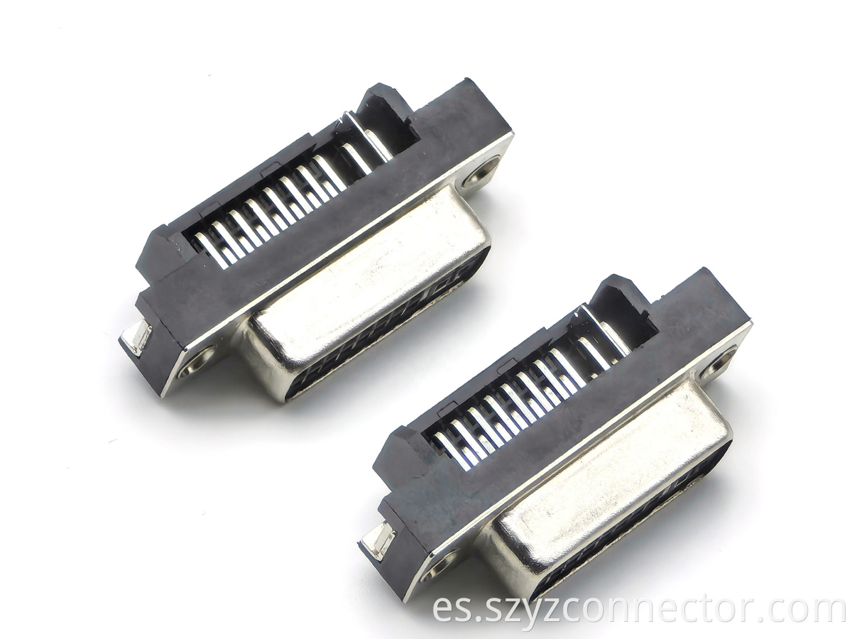 DVI Connector Right Angle DIP Female Black With Selective Gold Plating and Riveting Including Screws 29P